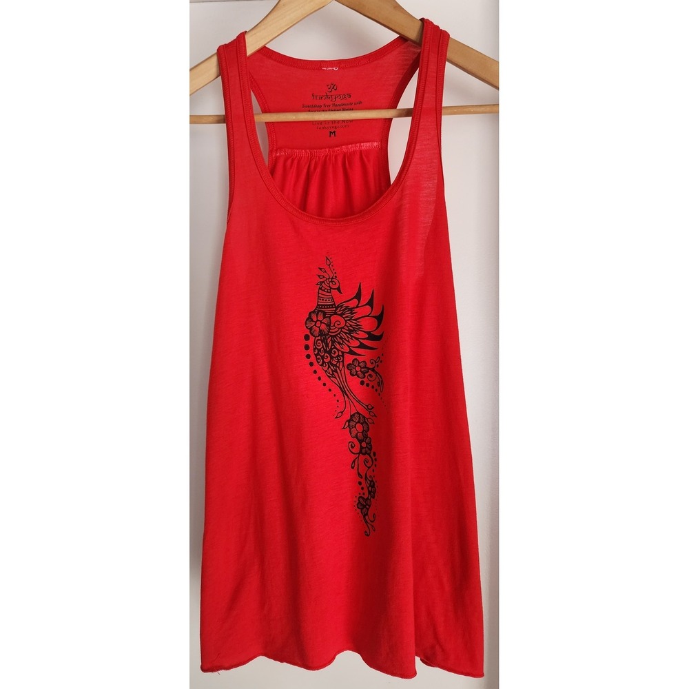 Funky Yoga Women Tank‎ Top Size M Casual Red Poly Cotton